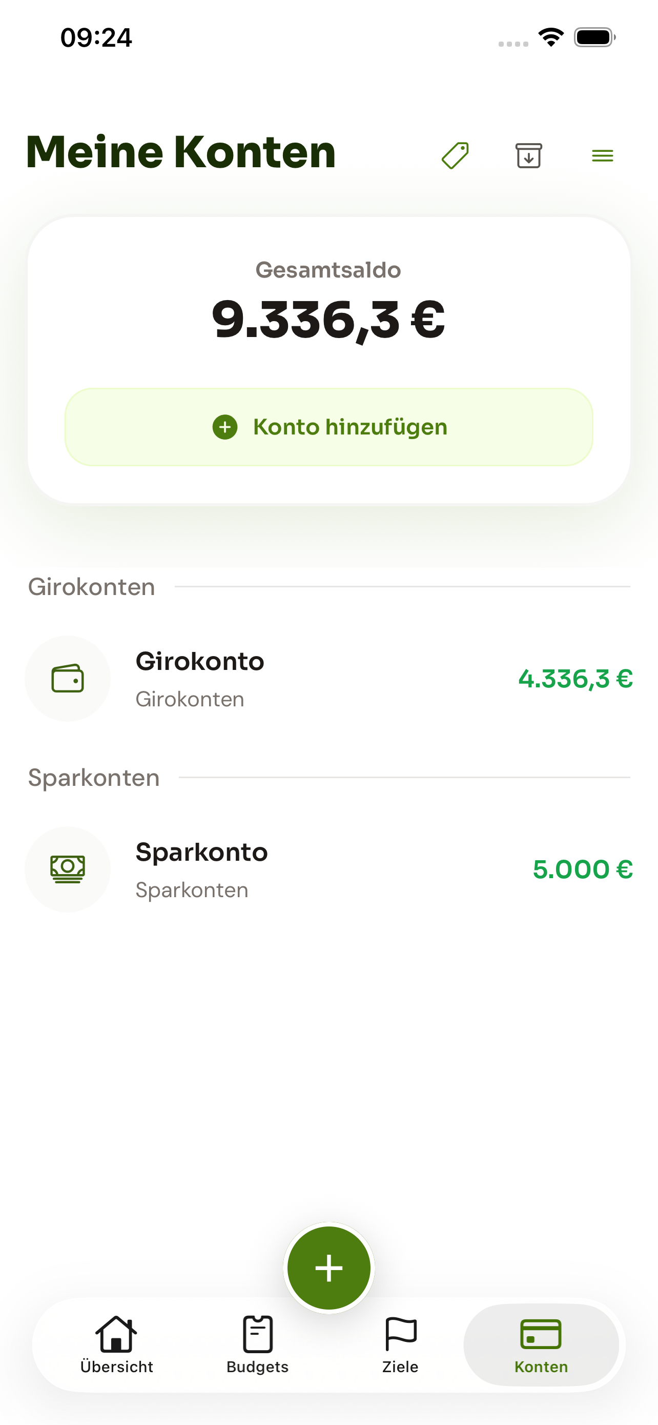 Plance Konten mit Gesamtsaldo